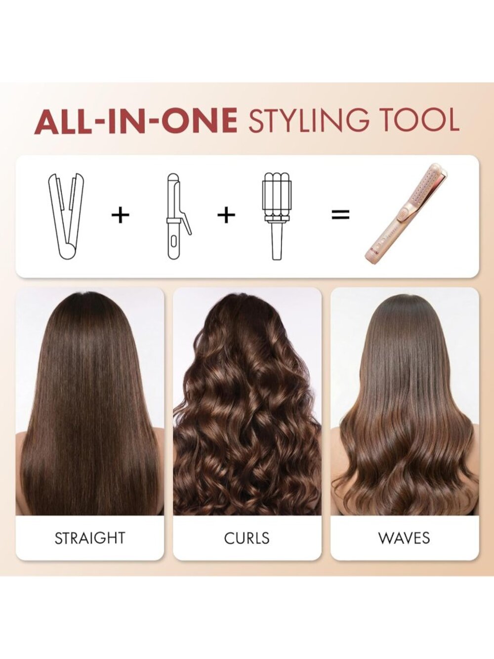 360° Airflow Styler, 2 in 1 Curling Wand & Hair Straightener, 5 Heat Temps - Picture 6 of 8